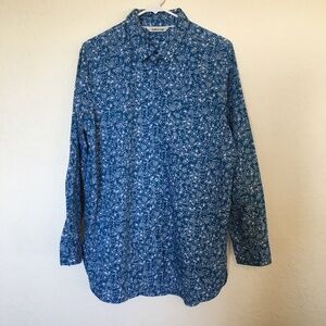 Orvis women's button-down long sleeve floral cotton tunic shirt. Size 16.